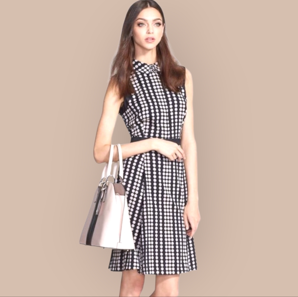 TORY BURCH Silk Polka Dot Katy Sleeveless Dress Black Taupe Size 4